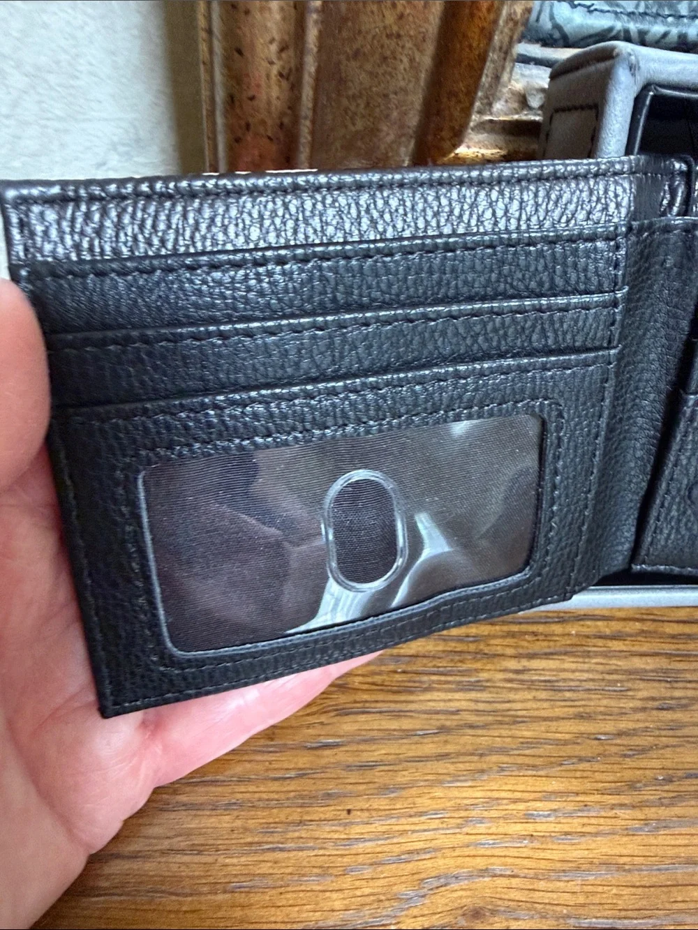 Ed Hardy Black Wallet with Fierce Tiger Artwork. Multiple card slots. ID window.